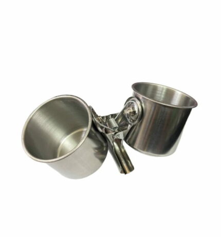 Bird Bowl - ถ้วยอาหารนกสแตนเลสแบบหนีบ แบบถ้วยคู่ (6x6cm) (10508)