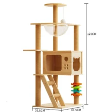 Cat Tree Condo House 4 IN 1 - คอนโดแมวแบบไม้สไตล์มินิมอล พร้อมรางของเล่น (n7/39.5x47.5x120cm) (12354)