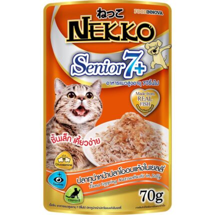Nekko Senior7+ - อาหารแมวสูงวัยรสปลาทูน่าหน้าปลาโออบแห้ง 70g (11588)