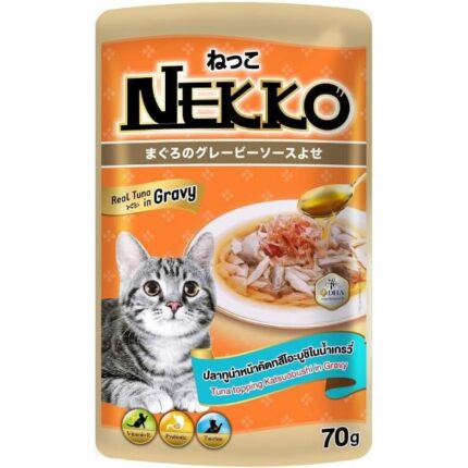 Nekko - อาหารแมวเปียกปลาทูน่าคัตทสึโอะบูชิในน้ำเกรวี่​ 70g (59049)