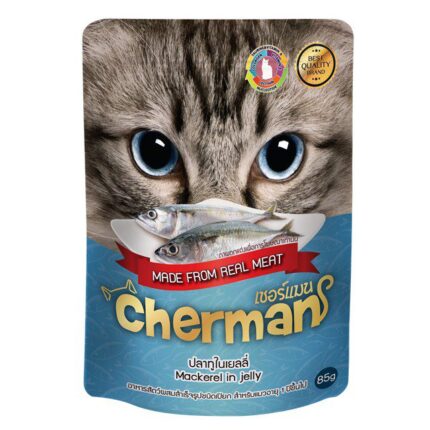 Cherman Pouch Mackerel In Jelly - อาหารแมวเปียกปลาทูในเยลลี่ 85g (61290)