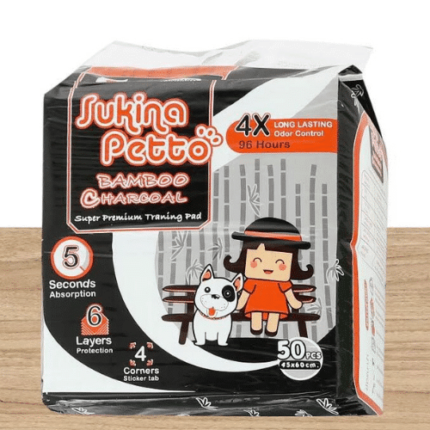 SOOS Sukina Petto Bamboo Charcoal Super Premium Pad - แผ่นรองซับอนามัยสัตว์เลี้ยงรุ่นชาร์โคลพรีเมี่ยม (45x60cm) (5ชิ้น/ห่อ) (172118)