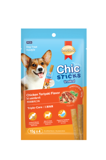 Smartheart Chic Sticks Chicken Teriyaki Flavor - ขนมสุนัข สติ๊กไก่รสเทริยากิ 15g (4ชิ้น) (258398)