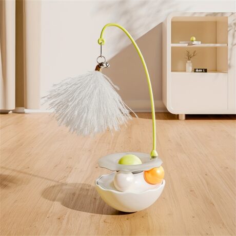 3 IN 1 Cat Toy Rotating Track Ball Spring Loaded  - ของเล่นสำหรับแมว ไม้ล่อแมวขนนก + กัญชาแมว + ลูกบอลกระดิ่ง  (9x25cm) (315738)