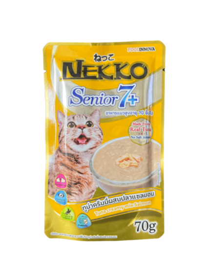 Nekko Senior 7+ - อาหารเปียกแมวสูงอายุ รสทูน่าครีมมี่ผสมปลาแซลมอน 70g (338753)