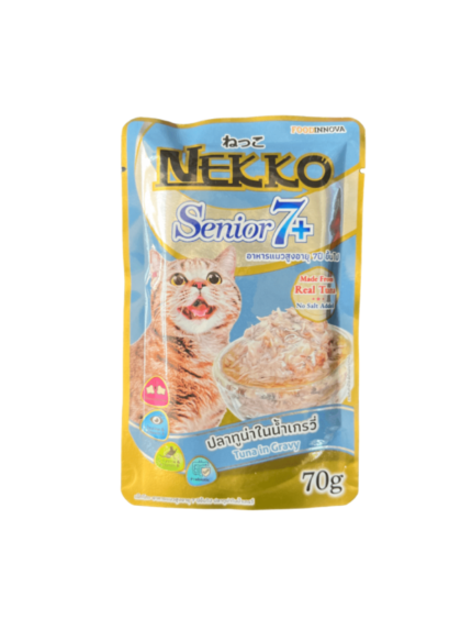 Nekko Senior 7+ - อาหารเปียกแมวสูงอายุ รสปลาทูน่าในน้ำเกรวี่ 70g (338765)