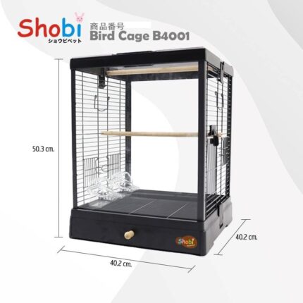 SOOS Shobi Bird Cage B4001 - กรงนกรุ่นกระจกนิรภัยหน้าหลังพร้อมอุปกรณ์ (40.2x50.3x40.2cm) (385387)