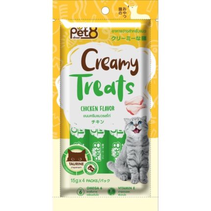 Pet8 Creamy Treats Taurine Chicken Flavor – ขนมครีมแมวเลีย ช่วยบำรุงสายตา รสไก่ (15g/4ซอง) (432052)