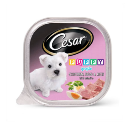 Cesar Wet Food in Trays for Puppies - ซีซาร์ อาหารเปียก แบบถาด สำหรับลูกสุนัข รสไก่ข้าวและไข่ 100g (465273)