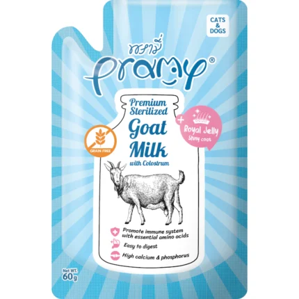 Pramy Sterilized Goat Milk With Colostrum - นมแพะ สูตรเสริมน้ำนมเหลืองและนมผึ้ง 60g (479281)