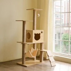 Cat Tree Condo House - คอนโดแมวแบบไม้สไตล์มินิมอล (60x40x125cm) (541845)