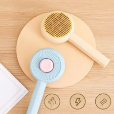 Pet Brush - หวีแปรงขนสัตว์เลี้ยงแบบมีปุ่มกด รูปหน้าพัดลม (19x8×3cm) (541472)